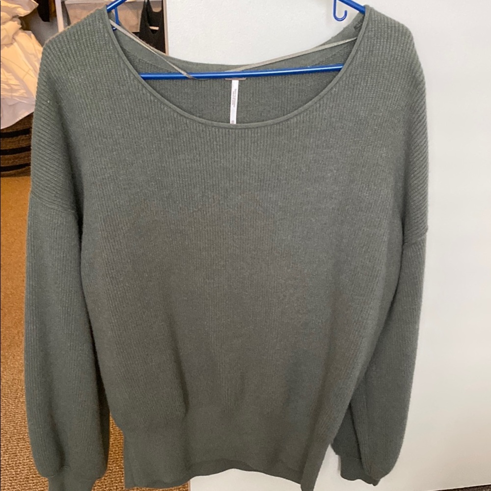 Free People Green Crew Neck Sweater Lightweight Knit